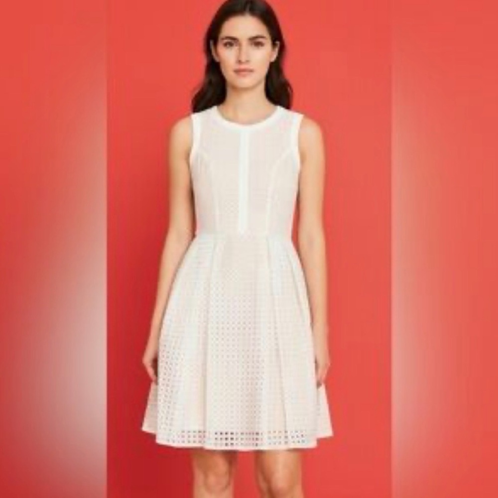 Tommy Hilfiger White Sleeveless Eyelet‎ Fit-and-Flare Dress